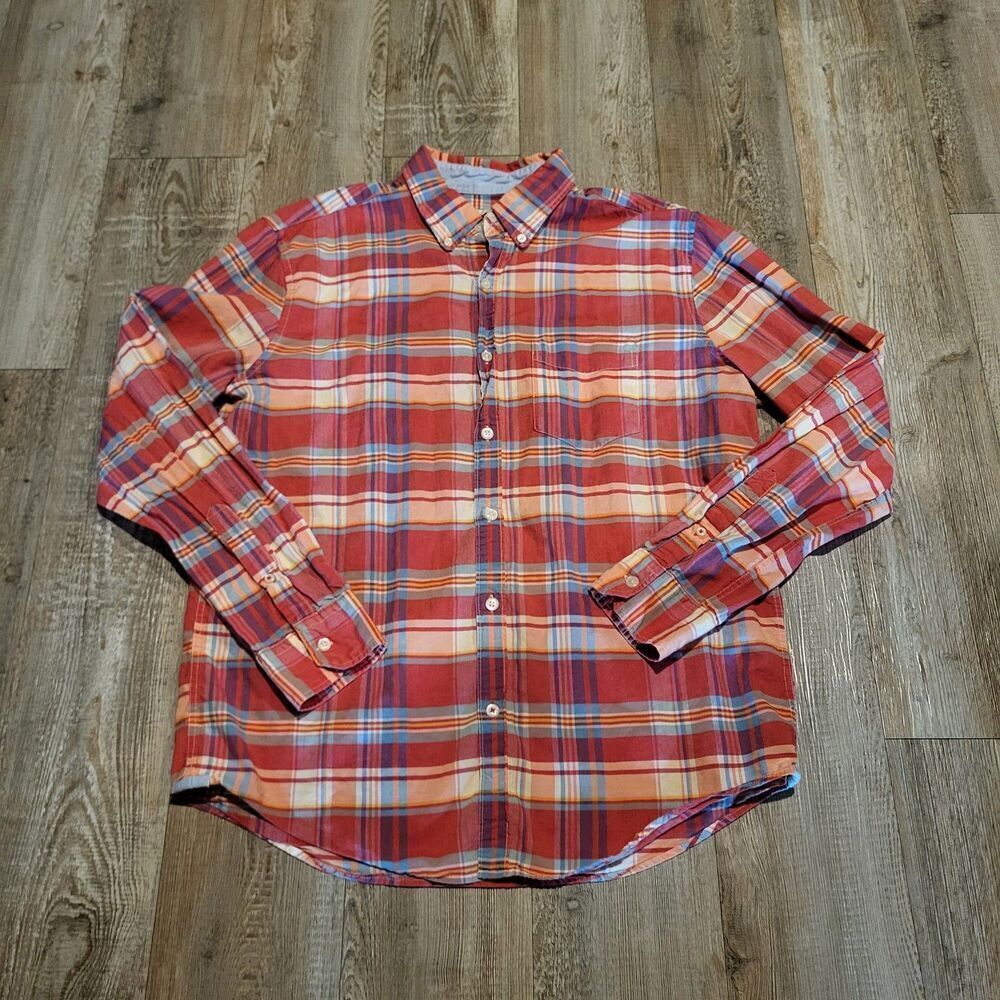 American Eagle Classic Fit Poplin Plaid Long Sleeve Button Up Shirt Men's Large